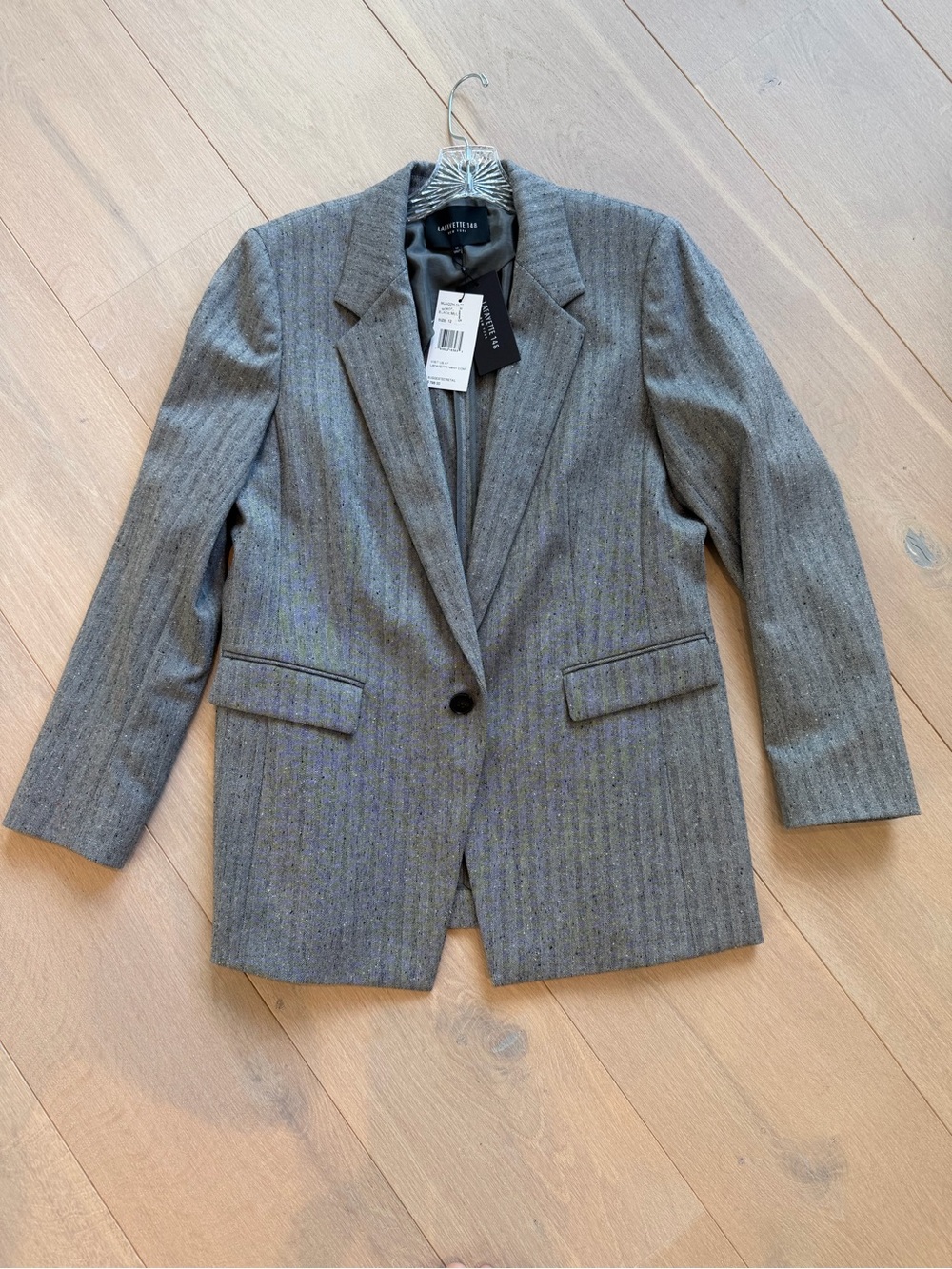 Lafayette 148 New York Gray Pinstripe Single-Button Wool Blazer